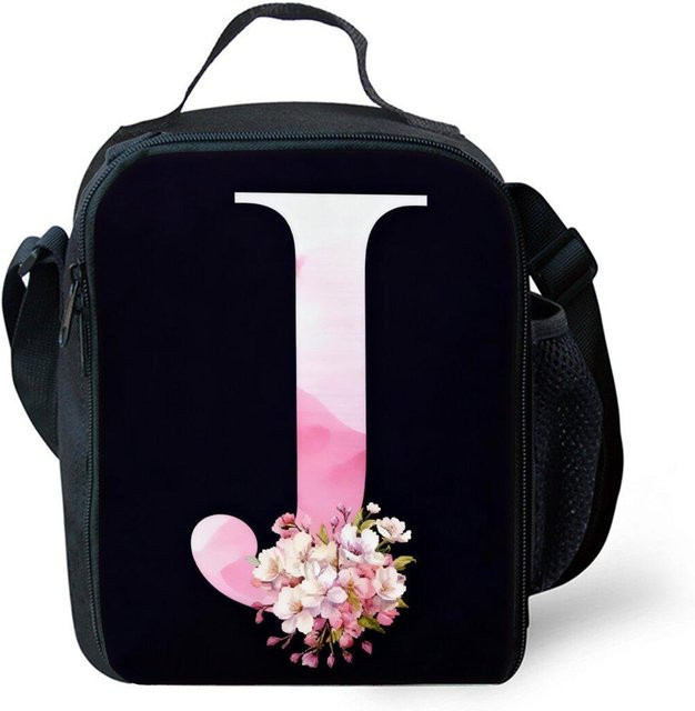 Fancy Style Studio Isolierte Lunchtasche mit Blumen- und Buchstaben-Design in Schwarz für Jungen und Mädchen - Bild 1