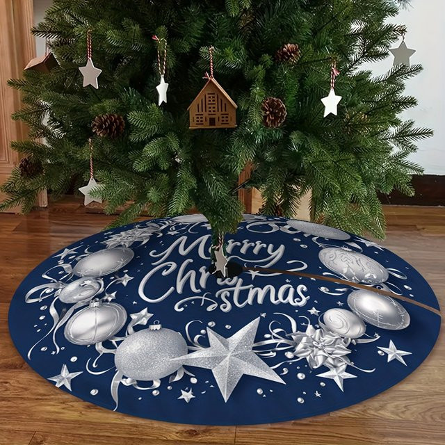 VIKAMA Weihnachtsbaumrock in Blau und Gold mit Sternkranz als Baum-Basishülle für innen und außen - Bild 1
