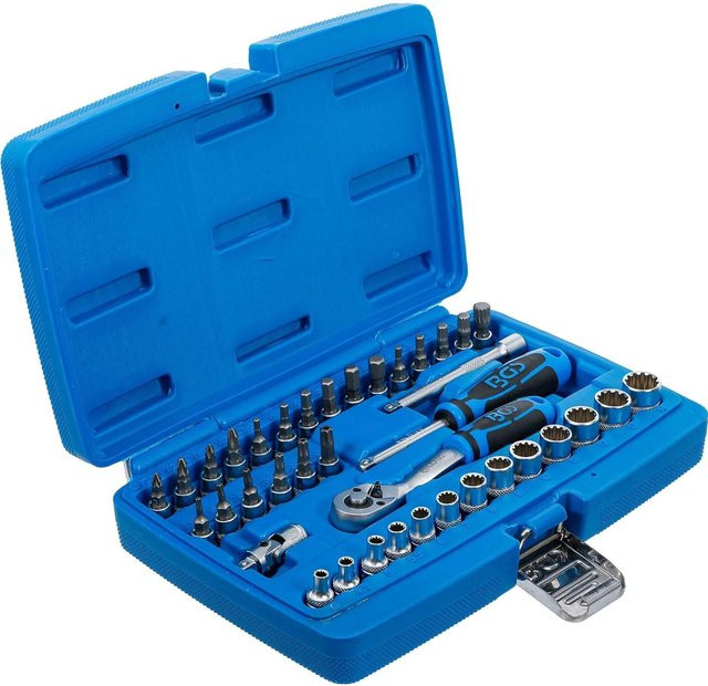 BGS Steckschlüssel-Satz Gear Lock aus Chrom-Vanadium mit 1/4 Zoll Antrieb, 39-teilig, Blau - Bild 2