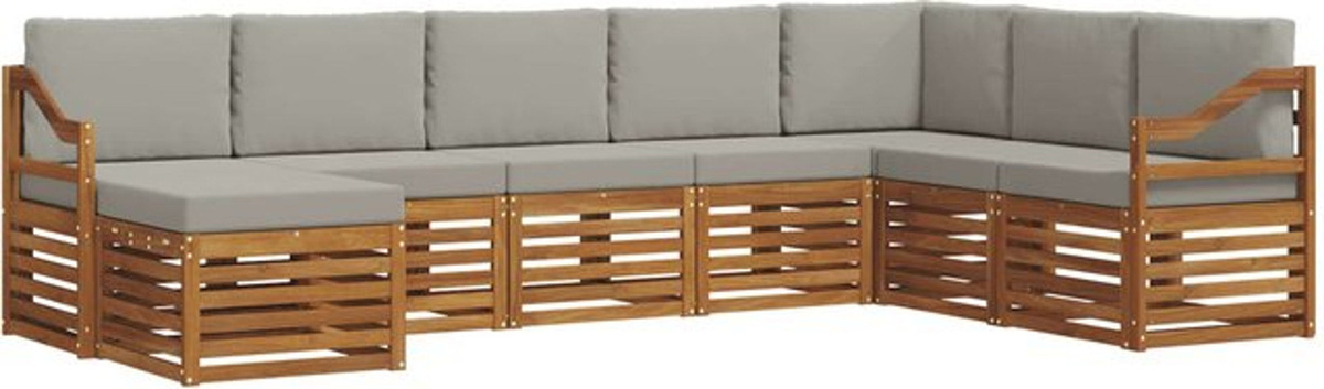 vidaXL Outdoor-Sofagarnitur aus Akazie mit 8-teiligem Set und Kissen in Natur und Hellgrau - Bild 1