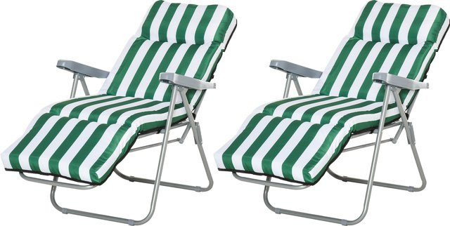 Outsunny Gartenliegen-Set aus Stahl mit Polsterung, 2-teilig, Grün-Weiß, B/H/T: 75 x 102 x 60 cm - Bild 1