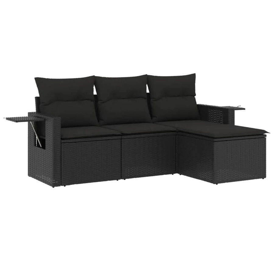 vidaXL 4-teilige Garten-Sofagarnitur aus Poly-Rattan mit Kissen in Schwarz - Bild 2