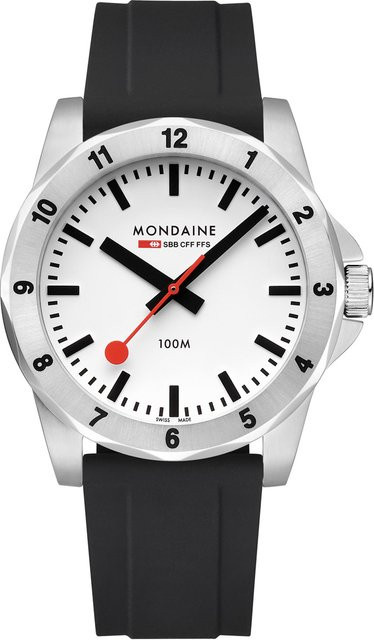 Mondaine Herrenuhr, Quarz, Edelstahl, 42 mm, Silikon, 10 ATM - Bild 1