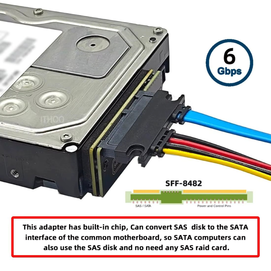 JoniSerl SATA zu SAS Adapter für 2,5 und 3,5 Zoll SFF-8482 SAS Festplatten zu Motherboard SATA Konverter in Schwarz - Bild 5