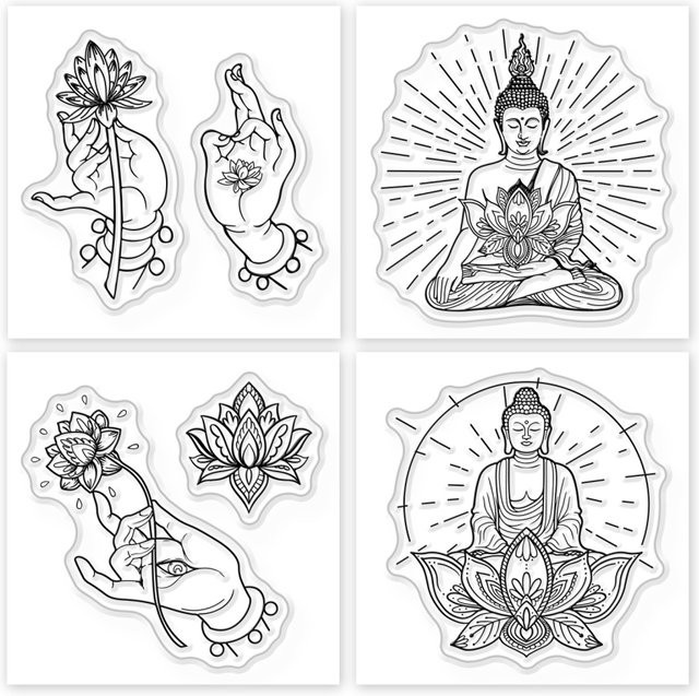 4 Stück Mini Buddha Lotus Silikonstempel für DIY Scrapbooking und Zen Meditation, transparent - Bild 1