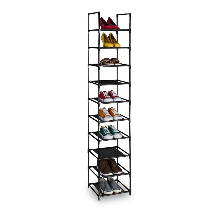 Relaxdays Schuhregal aus Stahl und Vlies in Schwarz und Grau mit 10 Ebenen, H x B x T: 175 x 33 x 33 cm - Bild 2