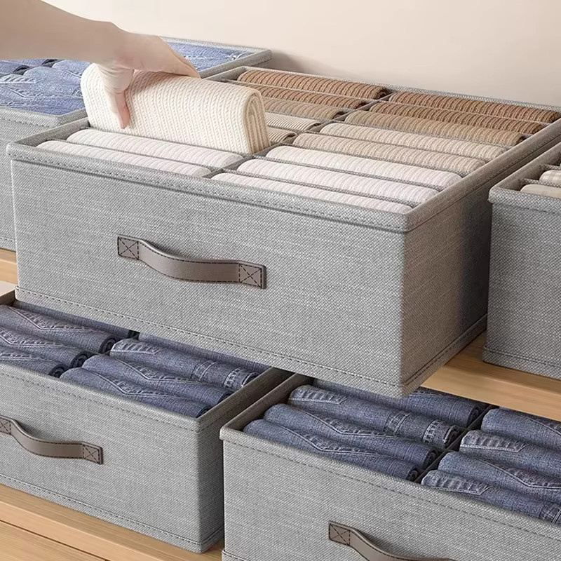 Untior Kleiderschrank-Organizer Faltbare Aufbewahrungsbox für Unterwäsche und Socken in Beige und Grau - Bild 4
