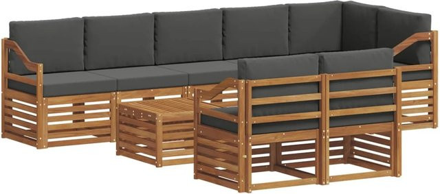 vidaXL Sofagarnitur 9-teilig aus Massivholz Akazie in Natur und Anthrazit mit Polsterkissen und Armlehnen - Bild 1