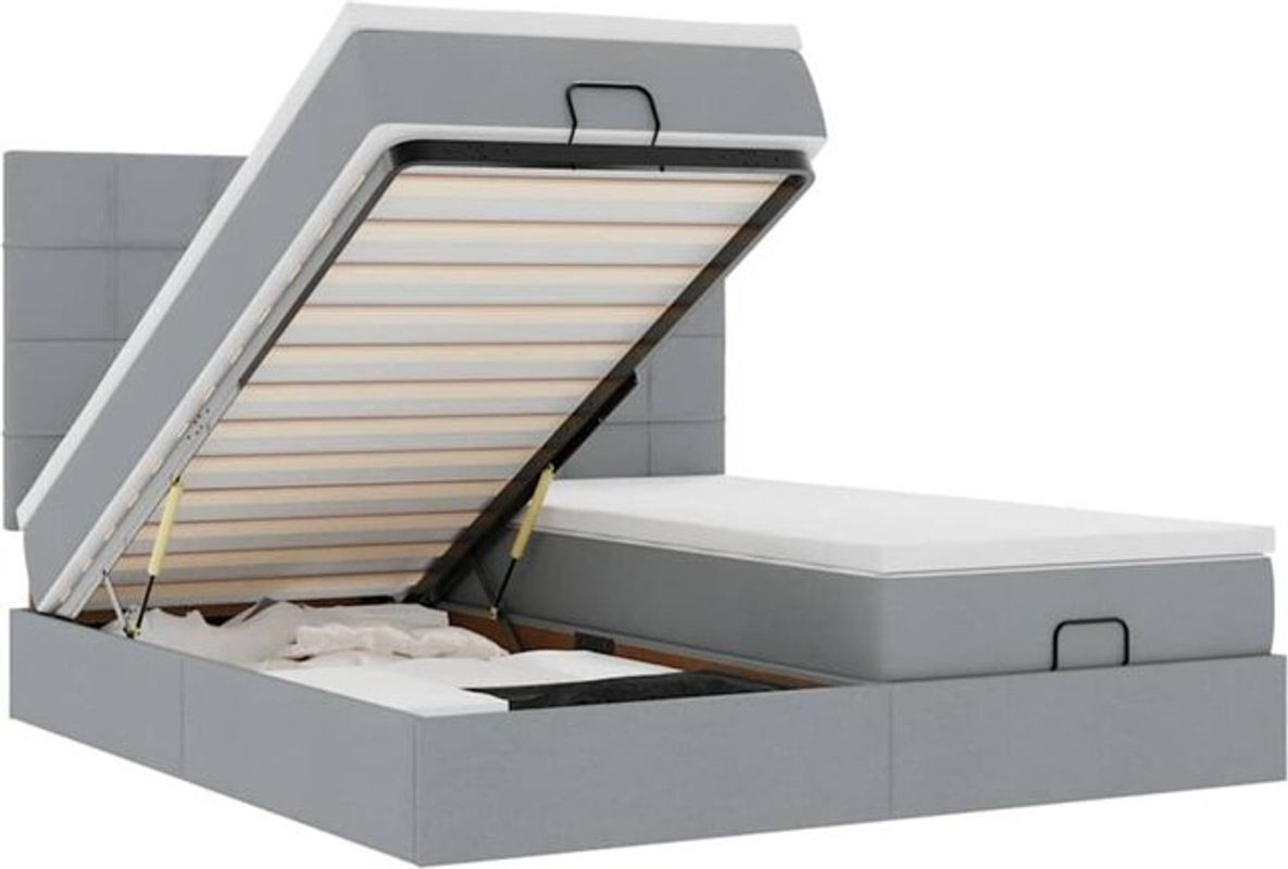 vidaxl Ottoman Polsterbett mit Matratze in Grau aus Stoff und Metall, B/T: 200 x 200 cm - Bild 1
