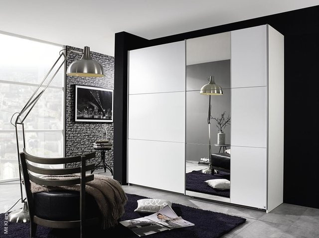 Schwebetürenschrank Kronach von poco in Alpinweiß mit Spiegel, Breite: 218 cm, Höhe: 210 cm, Tiefe: 59 cm - Bild 1