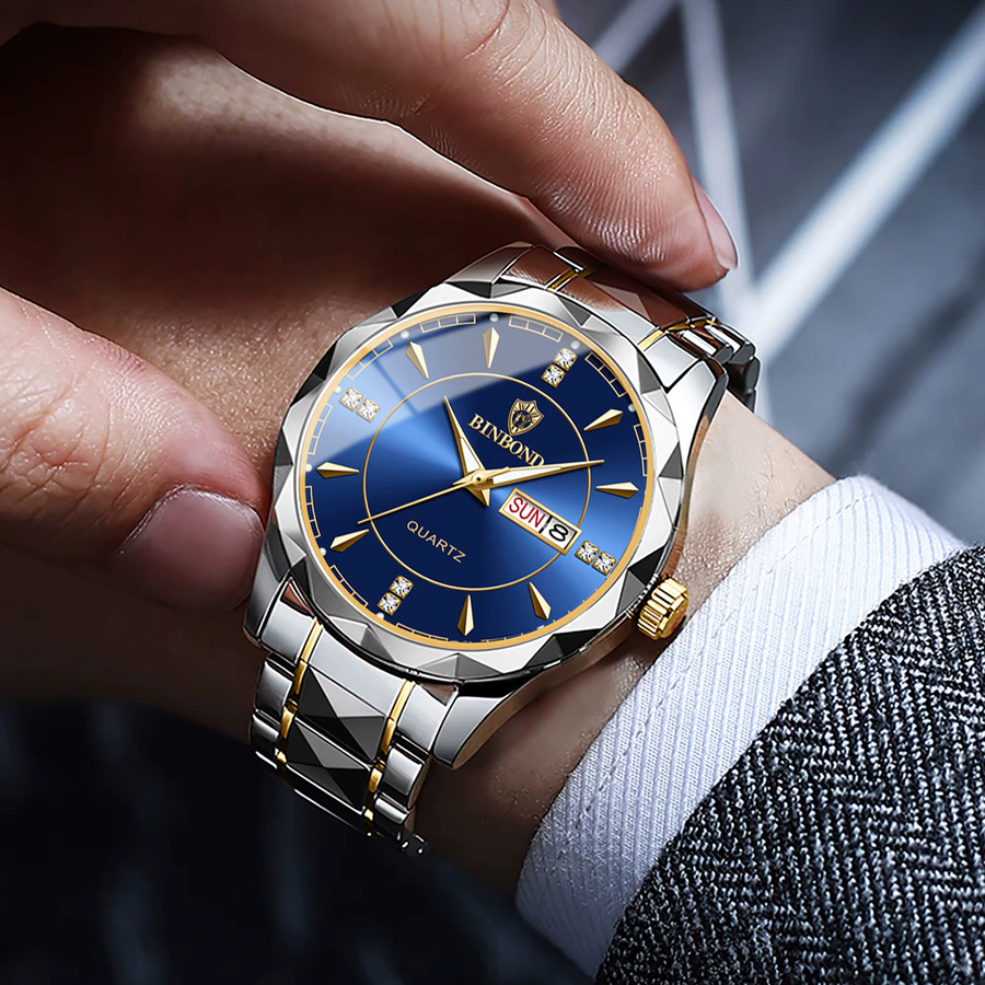 BINBOND Armbanduhr Quarz, Edelstahl, Blau, Wochentag, Datum, Herren - Bild 4