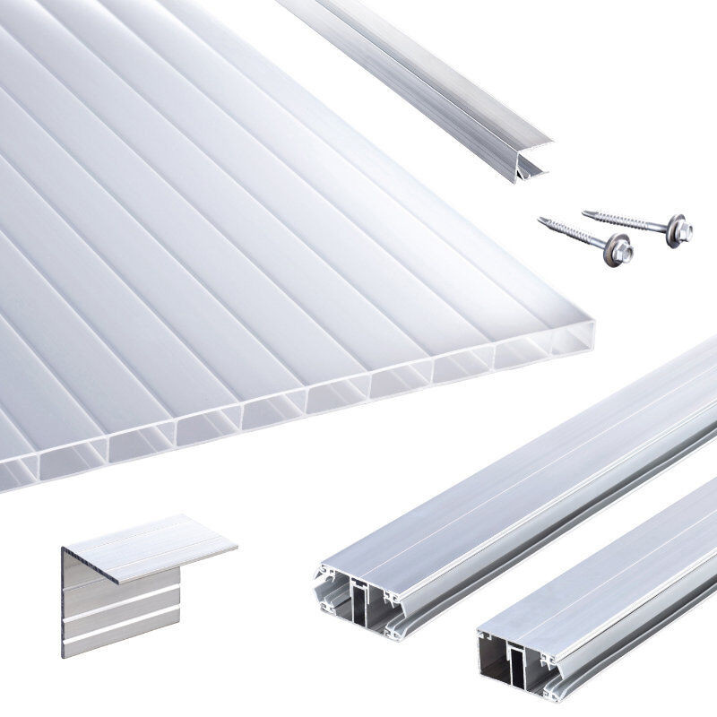 Terrassendach-Set von T&J mit Acrylglas Stegplatten und Komplettverlegeprofil in Weiß, 16 mm Dicke - Bild 1