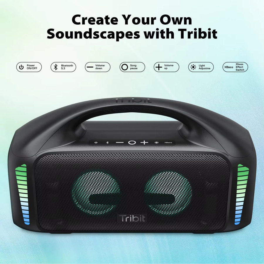 Tribit StormBox Blast Kabelloser Bluetooth-Lautsprecher mit 90 W Stereo-Sound, XBass LED-Lichtshow und IPX7 Wasserdichtigkeit in Schwarz - Bild 7