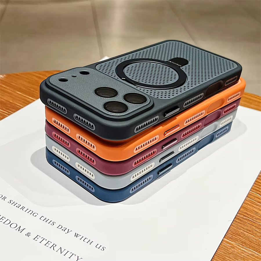 MagSafe Kühlnetz-Schutzhülle für Apple iPhone 17 16 15 14 13 12 Pro Max Plus mit Ständer und Panzerung in Rot - Bild 2