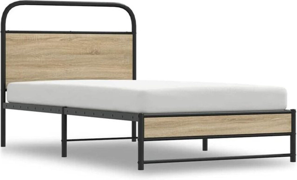 Vidaxl Bettgestell aus Holzwerkstoff und Stahl in Braun im Industrial Design B/T/H: 107 x 203 cm - Bild 1