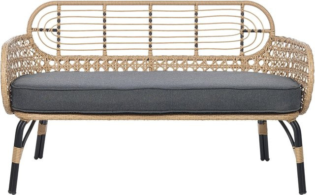 Beliani Gartensofa im Boho-Stil aus Polyrattan mit Polsterung, Beige Grau Schwarz, B/T/H: 122 x 59 x 79 cm - Bild 1