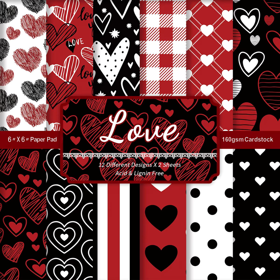 24 Stück romantisches Scrapbook-Papier für Valentinstag und DIY-Handwerk zum Dekorieren von Tagebuch und Scrapbooking - Bild 1