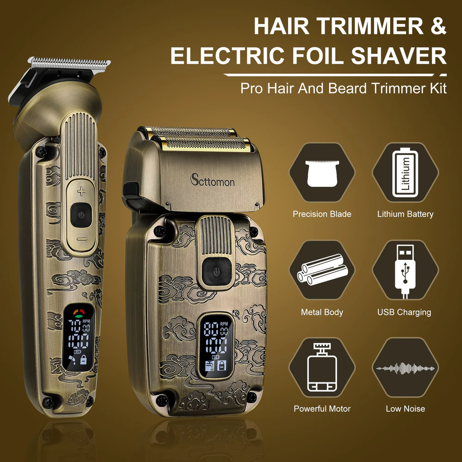 Scttomon Elektrischer Haarschneider, 2-teiliges Set, Gold, Unisex - Bild 3