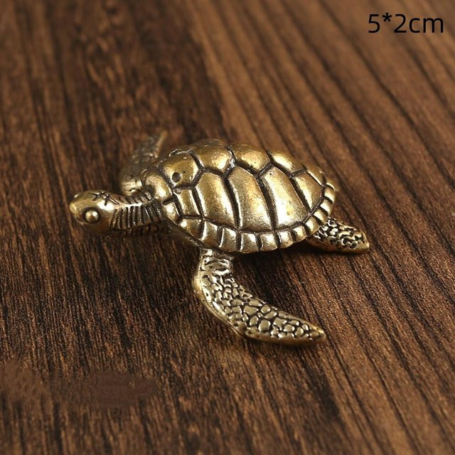 Yiran Furniture Schildkrötenstatue aus Kupfer und Messing in Gold, antikes Feng Shui Ornament für den Schreibtisch - Bild 1
