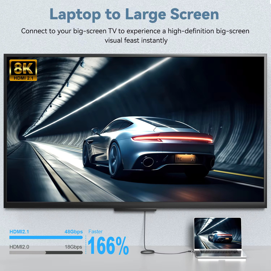 USB-C zu HDMI 2.1 Kabel für 4K und 8K @60Hz sowie 4K @120Hz, Thunderbolt 4 kompatibel, passend für MacBook Pro und Huawei - Bild 4
