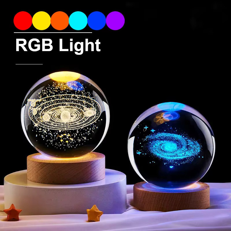 KFV Kosmos-Serie RGB-Nachttisch-Lampe Kristallkugel mit Milchstraße und Mond Motiv, Durchmesser: 6 cm - Bild 2
