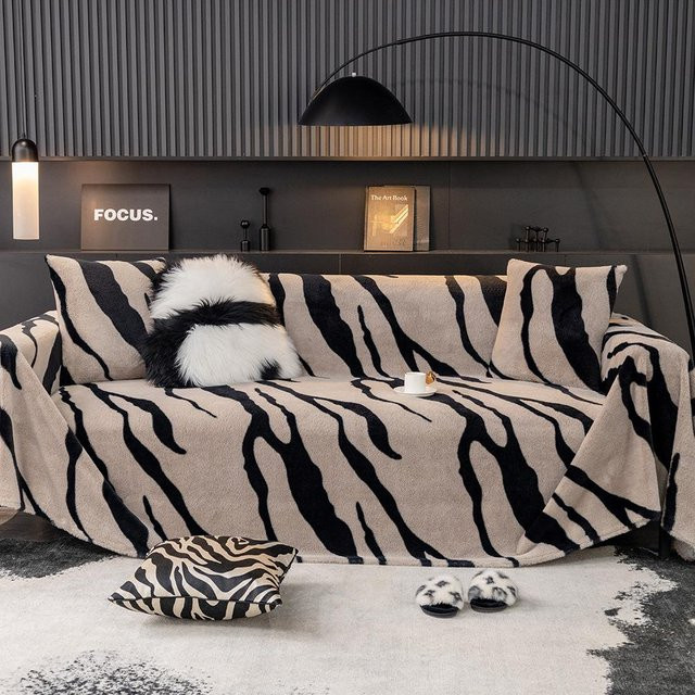 BC Pet Supplies Plüsch-Sofa-Handtuch mit Zebra-Muster in Beige, verdickte Decke aus Polyester, B/T: 180 x 150 cm - Bild 1