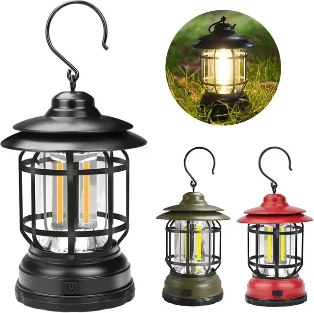 ESMARTER LED Camping Laterne in Grün und Schwarz mit warmweißem Licht und zwei Beleuchtungsmodi, batteriebetrieben für Outdoor und Indoor - Bild 1