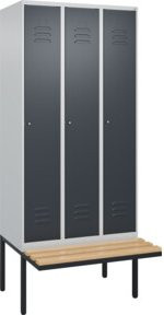 C+P Spind Classic PLUS Garderobenschrank mit Sitzbank, 3 Abteile, Zylinderschloss und 3 Garderobenhaken, Farbe: Grau, B/T/H: 212,0 x 90,0 x 81,5 cm - Bild 1
