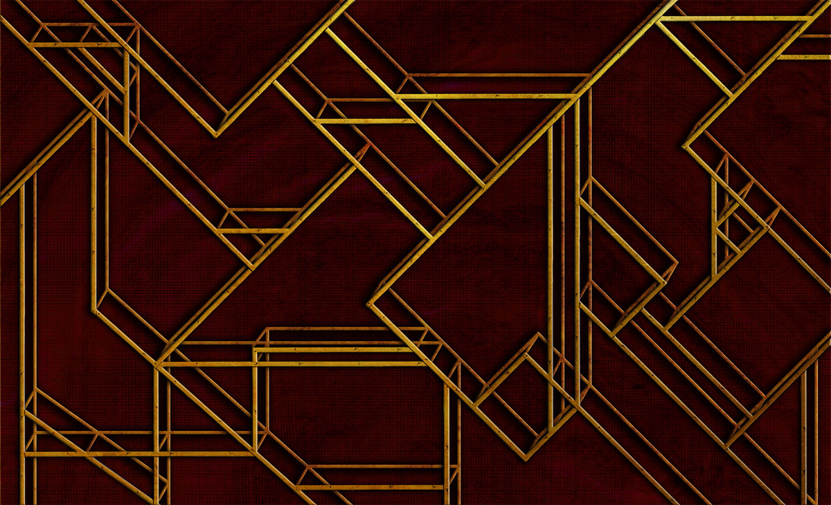 Coordonné Panoramische Tapete L Geometric in Rot und Gold im Art Deco Design - Bild 1