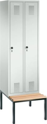 C + P Garderobenspind Evolo S 3000 aus Stahl mit integrierter Sitzbank, 2 Abteile mit je Breite: 30 cm, Sicherheitsdrehriegelverschluss, lichtgrau RAL 7035 - Bild 1
