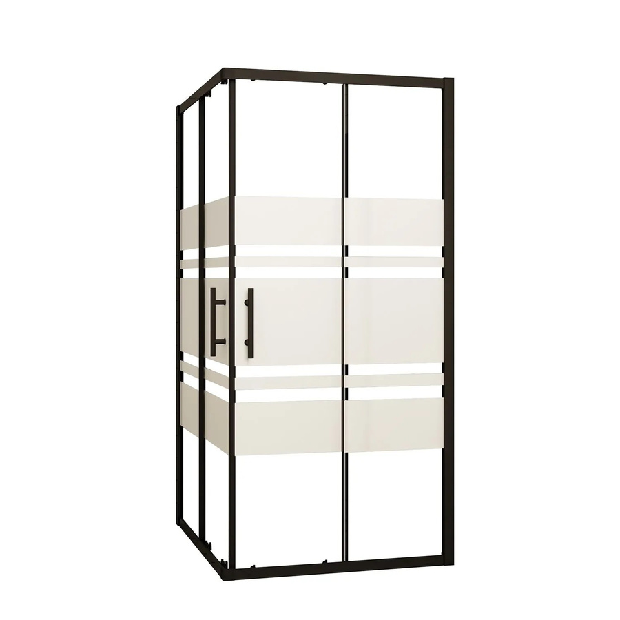 AICA Duschkabine Eckeinstieg mit Schiebetür aus 6mm Nano ESG Glas in Schwarz mit Streifenglas B/T/H: 80 x 80 x 195 cm - Bild 2