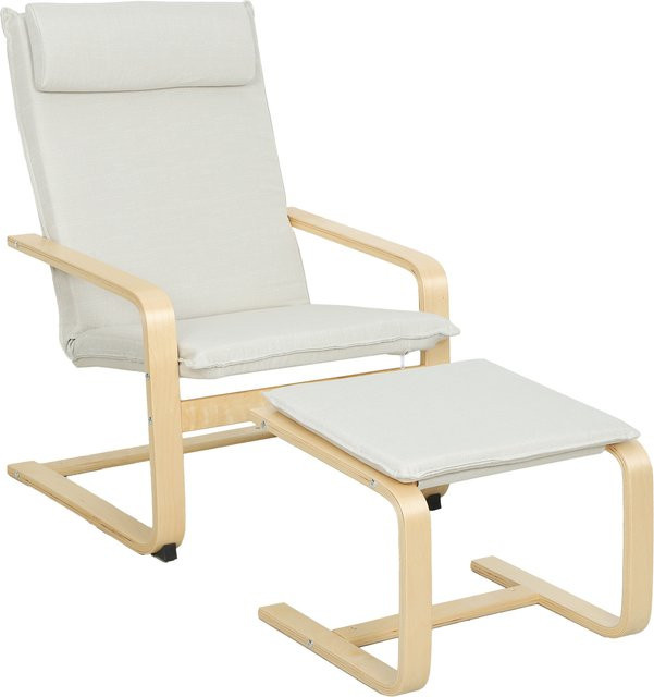 HOMCOM Sessel mit Ottomane, moderner Lesesessel mit hoher Rückenlehne, abnehmbarem Nackenpolster und Holzbeinen aus Birke, Leinenbezug, Beige - Bild 1