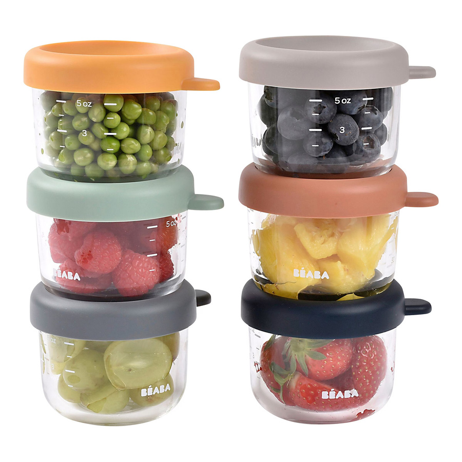 Beaba 6er-Set Portionsbehälter aus Glas mit Silikon Deckel, Mehrfarbig, 150 ml pro Behälter, luftdicht und auslaufsicher - Bild 2