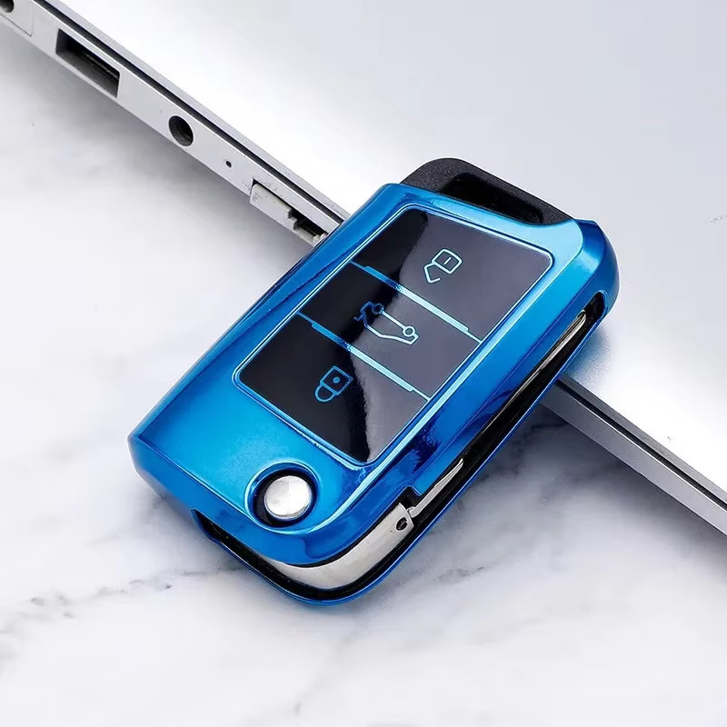 NATURIXY Autoschlüssel-Hülle in Blau für VW Volkswagen Polo Tiguan Passat B8 Golf 4 5 6 MK4 Jetta Lavida und Skoda - Bild 2
