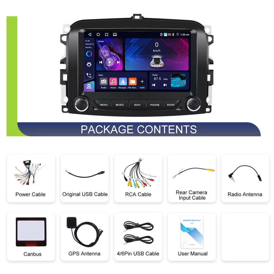 Podofo 7 Zoll Carplay Multimedia Player für FIAT 500L mit Android, GPS, WIFI und Mirrorlink in Schwarz - Bild 4