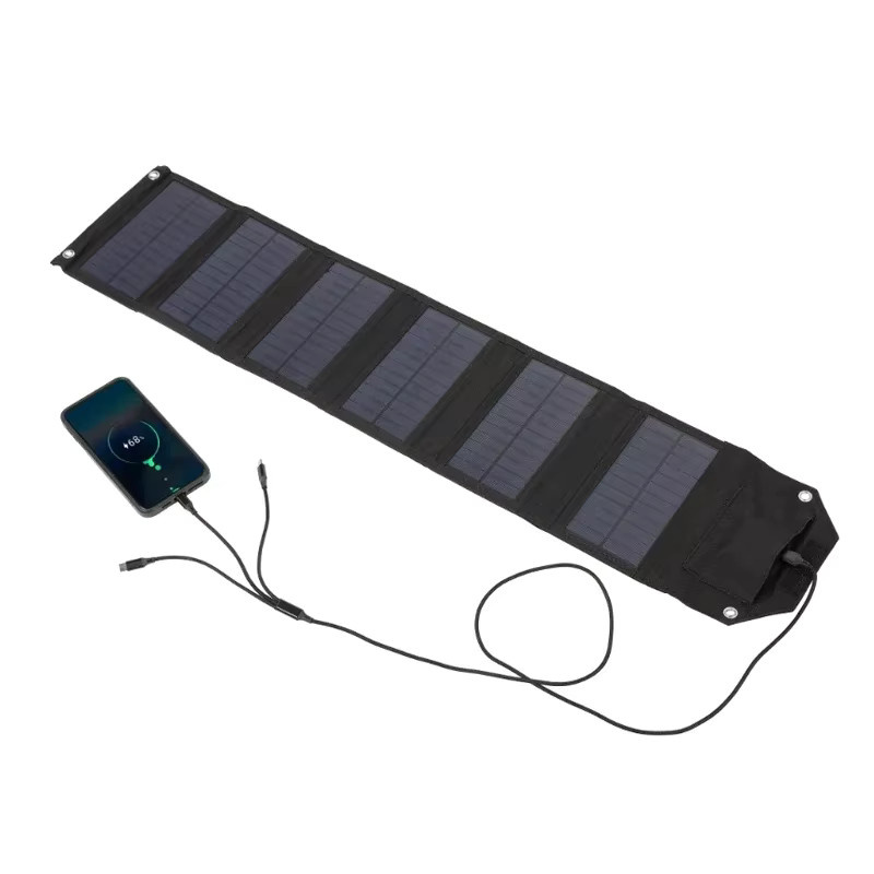 Luxuglow Faltbares Solarpanel mit USB-A und USB-C Anschlüssen, Tragbares Solar-Ladegerät für Outdoor und Camping, Schwarz - Bild 3
