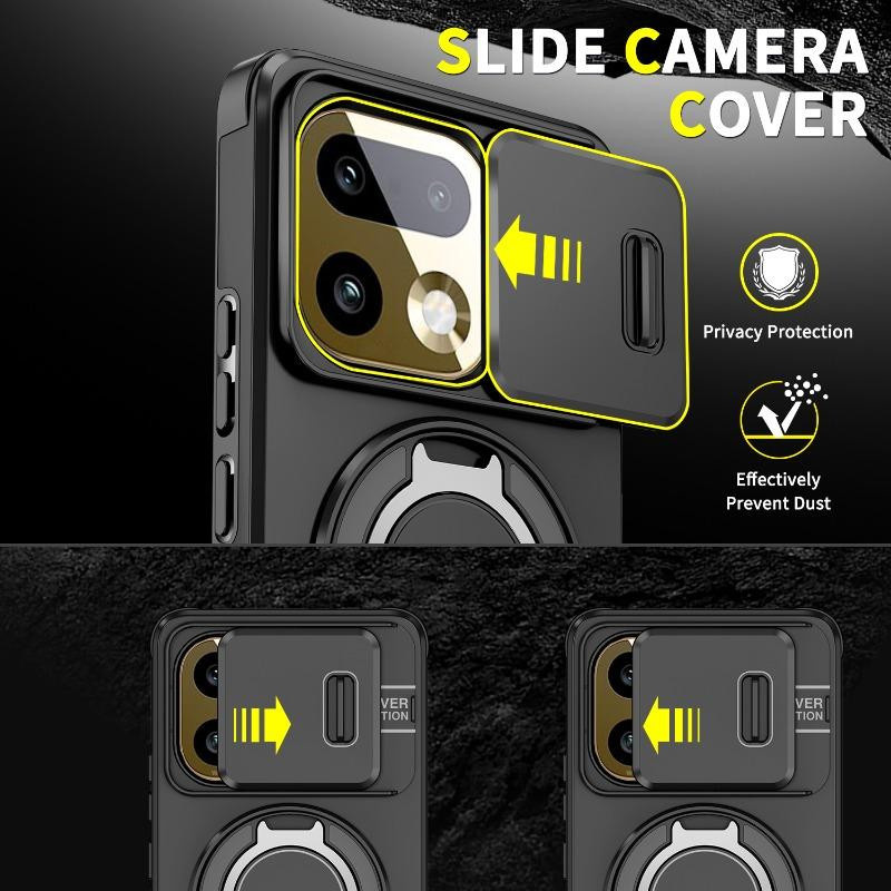 Stoßfeste Hybrid-Magnetische Ständer-Handyhülle für Realme 16 Pro+ mit Schieb-Objektiv-Kamera-Schutz in Schwarz - Bild 3