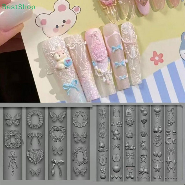 HNKMP 3D-Nagelkunstform aus Silikon, Schleife, Schmetterling, Kaninchen, Fotorahmen-Design, Unisex - Bild 1