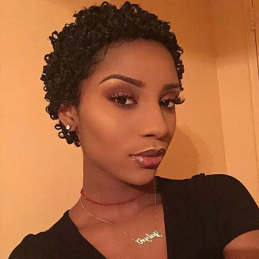 OYM HAIR Afro-Perücke, Echthaar, kurze lockige Pixie-Perücke, Damen - Bild 2