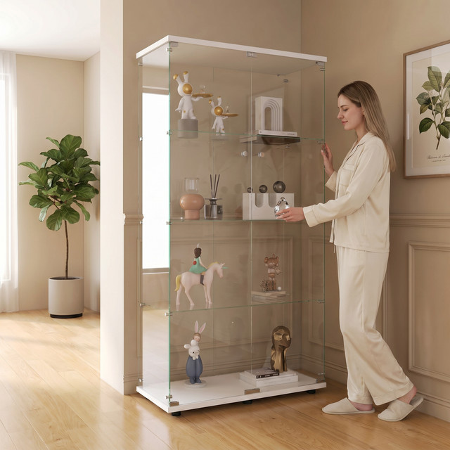 Moderne Glasvitrine in Weiß mit Schloss und Regalböden für dein Wohnzimmer oder deine Bar, Höhe: 200 cm - Bild 1