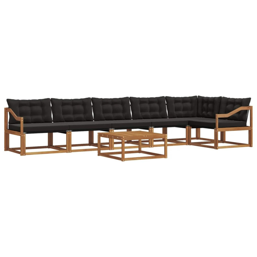 vidaXL Outdoor-Sofagarnitur 7-teilig aus massivem Akazienholz und Textilene in Natur und Schwarz mit Kissen - Bild 2