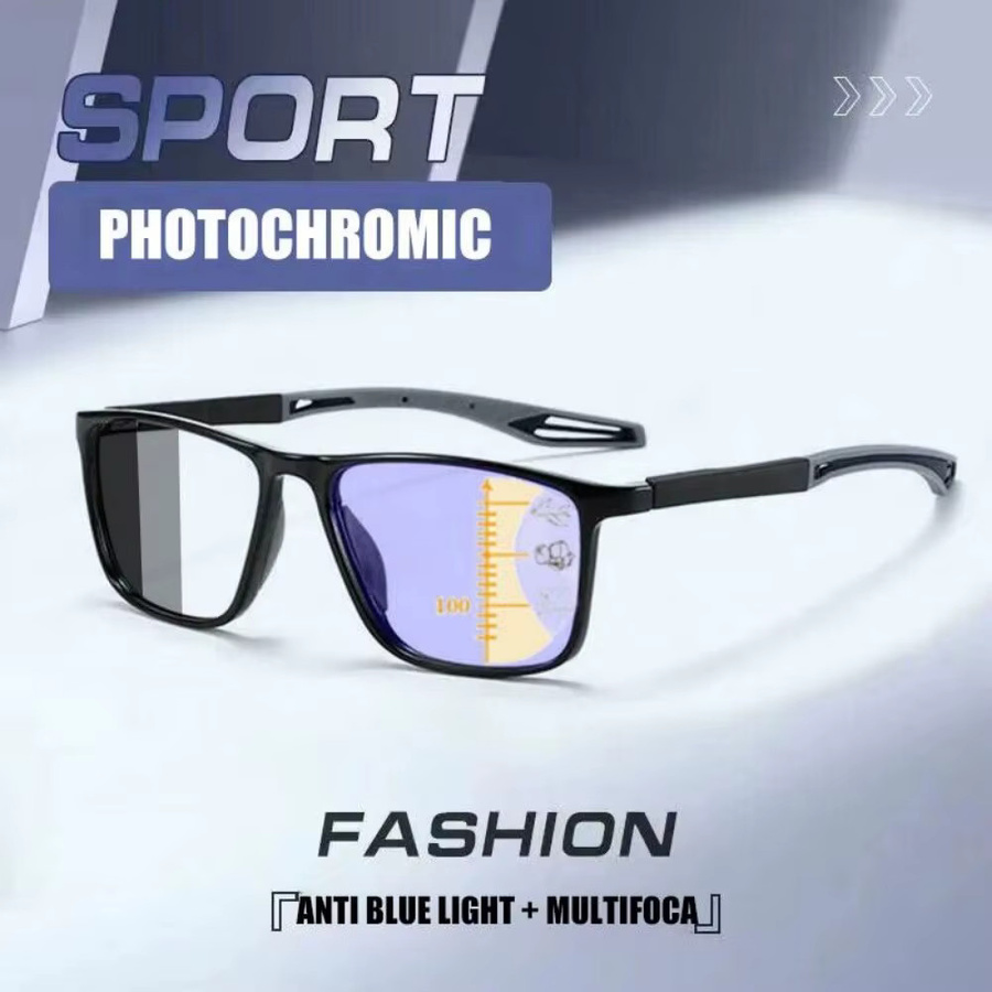 3in1 Photochrome Multifokale Lesebrille, Vollrand, Rechteckig, TR90, Schwarz, Herren - Bild 2