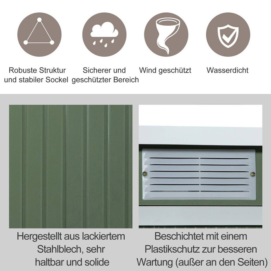 Outsunny Gerätehaus aus verzinktem Stahl in Grün mit Lüftungsfenster und Schiebetüren, B/H/T: 280 x 172 x 130 cm - Bild 3