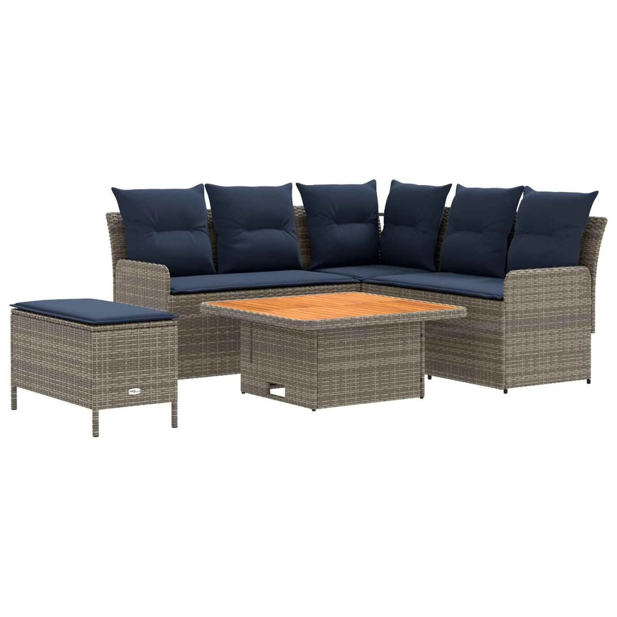 vidaXL Gartenmöbel-Set aus PE-Rattan in L-Form mit 5 Polstern in Grau und Marineblau - Bild 2