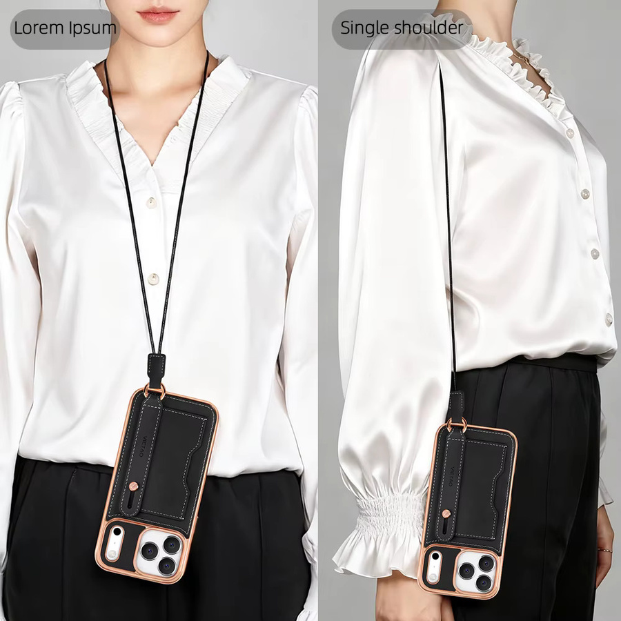 VIETAO Handyhülle aus PU-Leder mit Kartenhalter und Handyband für iPhone 17 16 15 14 13 12 Pro Max inklusive Ständerhalter in Schwarz und Grün - Bild 6