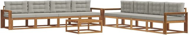 vidaXL Outdoor-Sofagarnitur aus Akazienholz in L-Form mit Kissen, 9-teiliges Set in Natur und Hellgrau - Bild 1
