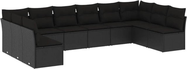 vidaXL 10-tlg. Garten-Sofagarnitur in L-Form aus schwarzem Poly-Rattan mit Sitzkissen und Rückenkissen - Bild 1