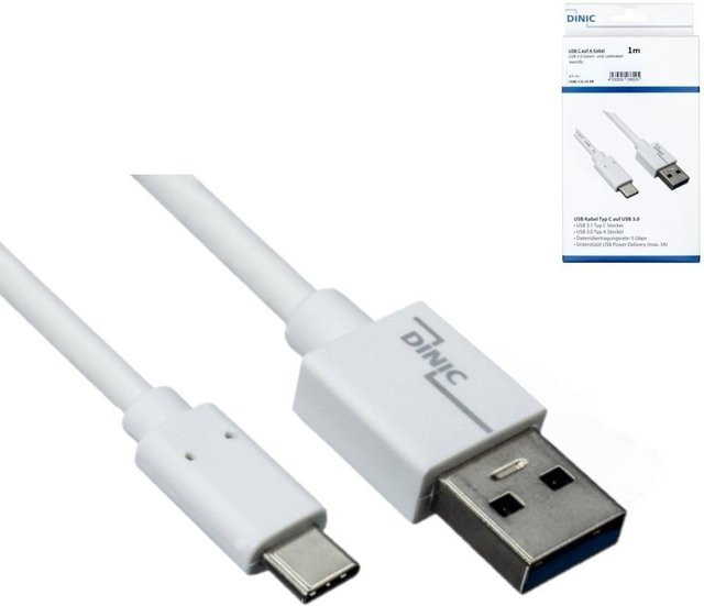 DINIC USB-C auf USB-A Kabel, 1 m, 5 Gbps, 3 A Ladefunktion, Weiß - Bild 1