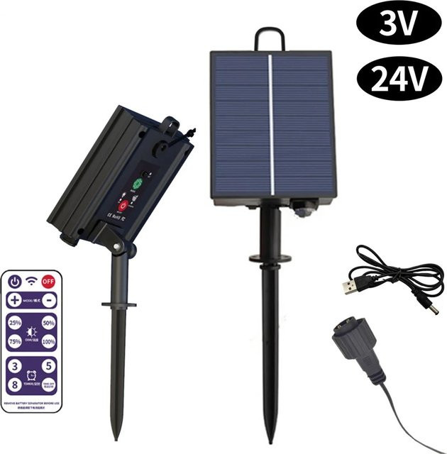 VODOOL Solar Panel Control Box Kit mit Fernbedienung für 3,7 V 24V LED String Strip Lampen und Lithium-Batterie, Schwarz - Bild 1