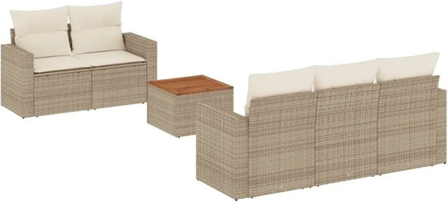 vidaXL 6-teilige Garten-Sofagarnitur aus Poly-Rattan mit Kissen in Beige-Creme - Bild 1